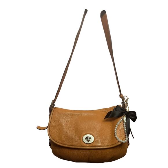 Coach Legacy Leather Saddle Crossbody Bag – Orange / Tan, Style F15770 - Picture 1 of 16